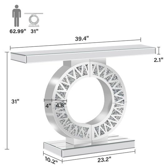 Console Table Sparkling Diamond Crushed Bling Glam Mirrored Furniture Entrance Table