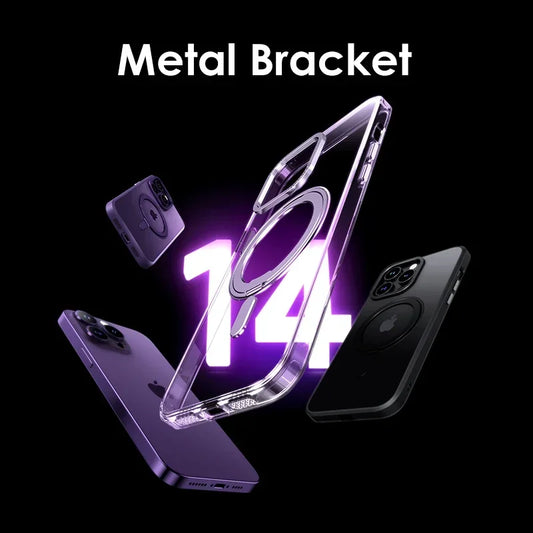 Phone Case For iphone 12 13 14 15 16 17 Pro Max Plus With Magnetic 360°Rotation Stand And Ring Holder Frosted Transparent Case Funda