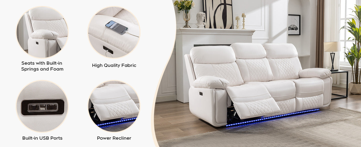 Living Room Power Recliner Couches with Bass Speaker, Leather L Shaped Reclining Sectional Sofa and Loveseat Seating Comfy Couch, LED Strip, USB Port, Home Theater Love Seat Sets