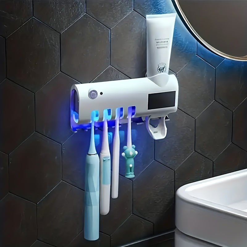 Toothbrush Sanitizer Holder, Intelligent UV With Squeezing Toothpaste Device, Wall Mounted UV Toothbrush Sanitizer Holder, Bathroom Toothbrush Sanitizer, Intelligent Toothbrush Sanitizer father's day gift