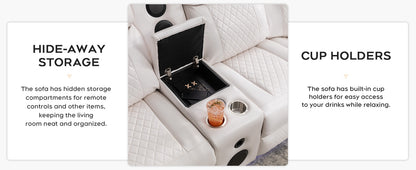 Living Room Power Recliner Couches with Bass Speaker, Leather L Shaped Reclining Sectional Sofa and Loveseat Seating Comfy Couch, LED Strip, USB Port, Home Theater Love Seat Sets