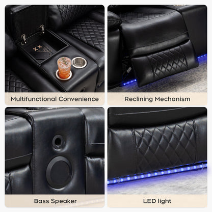 Living Room Power Recliner Couches with Bass Speaker, Leather L Shaped Reclining Sectional Sofa and Loveseat Seating Comfy Couch, LED Strip, USB Port, Home Theater Love Seat Sets