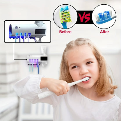 Toothbrush Sanitizer Holder, Intelligent UV With Squeezing Toothpaste Device, Wall Mounted UV Toothbrush Sanitizer Holder, Bathroom Toothbrush Sanitizer, Intelligent Toothbrush Sanitizer father's day gift