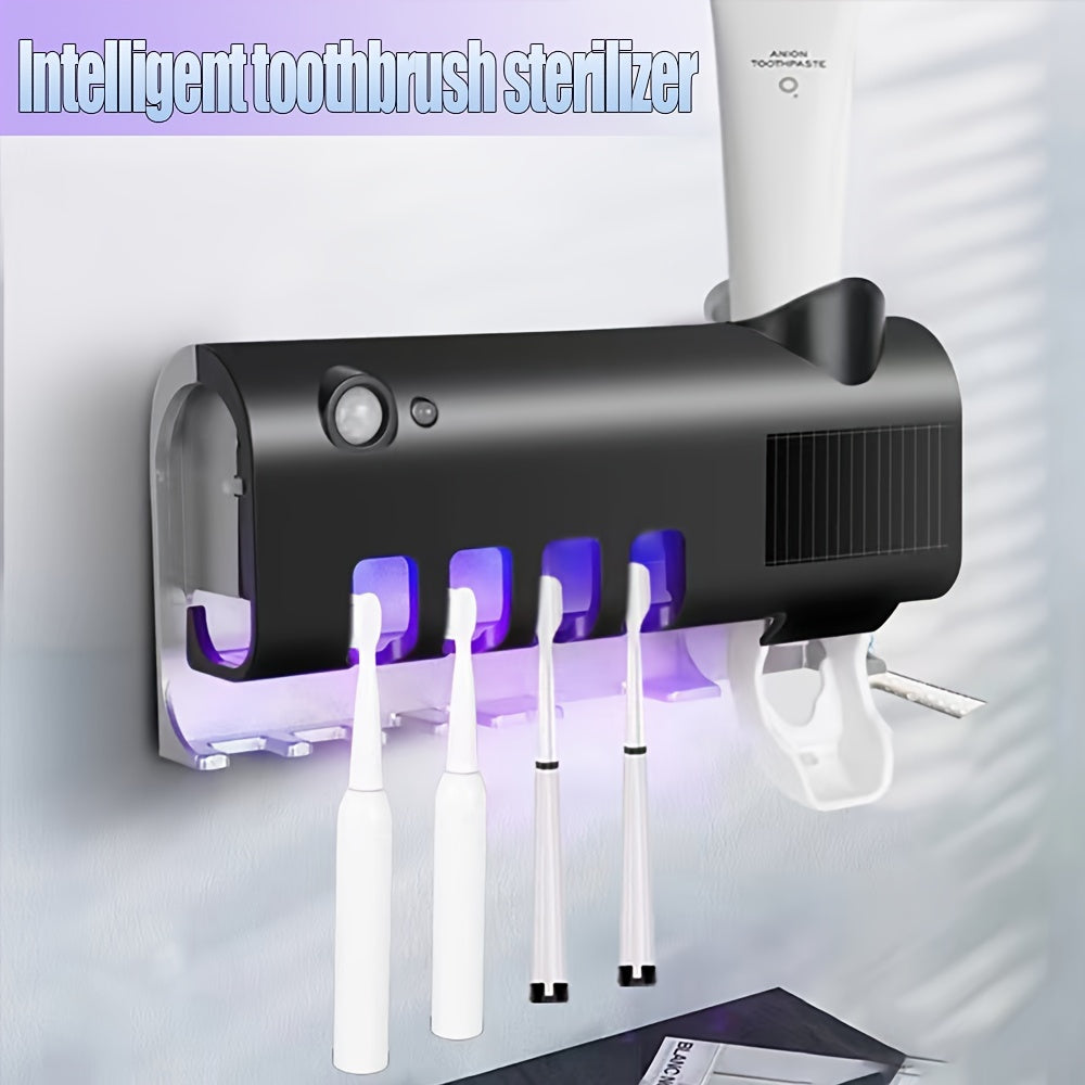 Toothbrush Sanitizer Holder, Intelligent UV With Squeezing Toothpaste Device, Wall Mounted UV Toothbrush Sanitizer Holder, Bathroom Toothbrush Sanitizer, Intelligent Toothbrush Sanitizer father's day gift