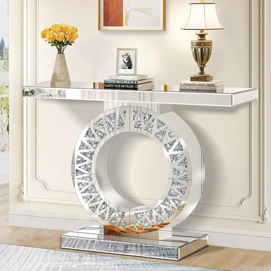 Console Table Sparkling Diamond Crushed Bling Glam Mirrored Furniture Entrance Table