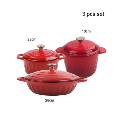 Cast Iron Enamel Soup Paella Stew 3-Piece Pot Set Cast Iron Eco-Friendly Metal Kitchenware