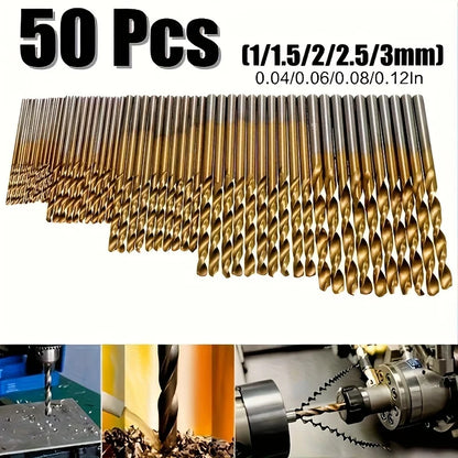 Drill Bit set - suitable for metal and wood 50 Pcs, 1-3mm high carbon steel, round shank spiral groove design, durable woodworking dr