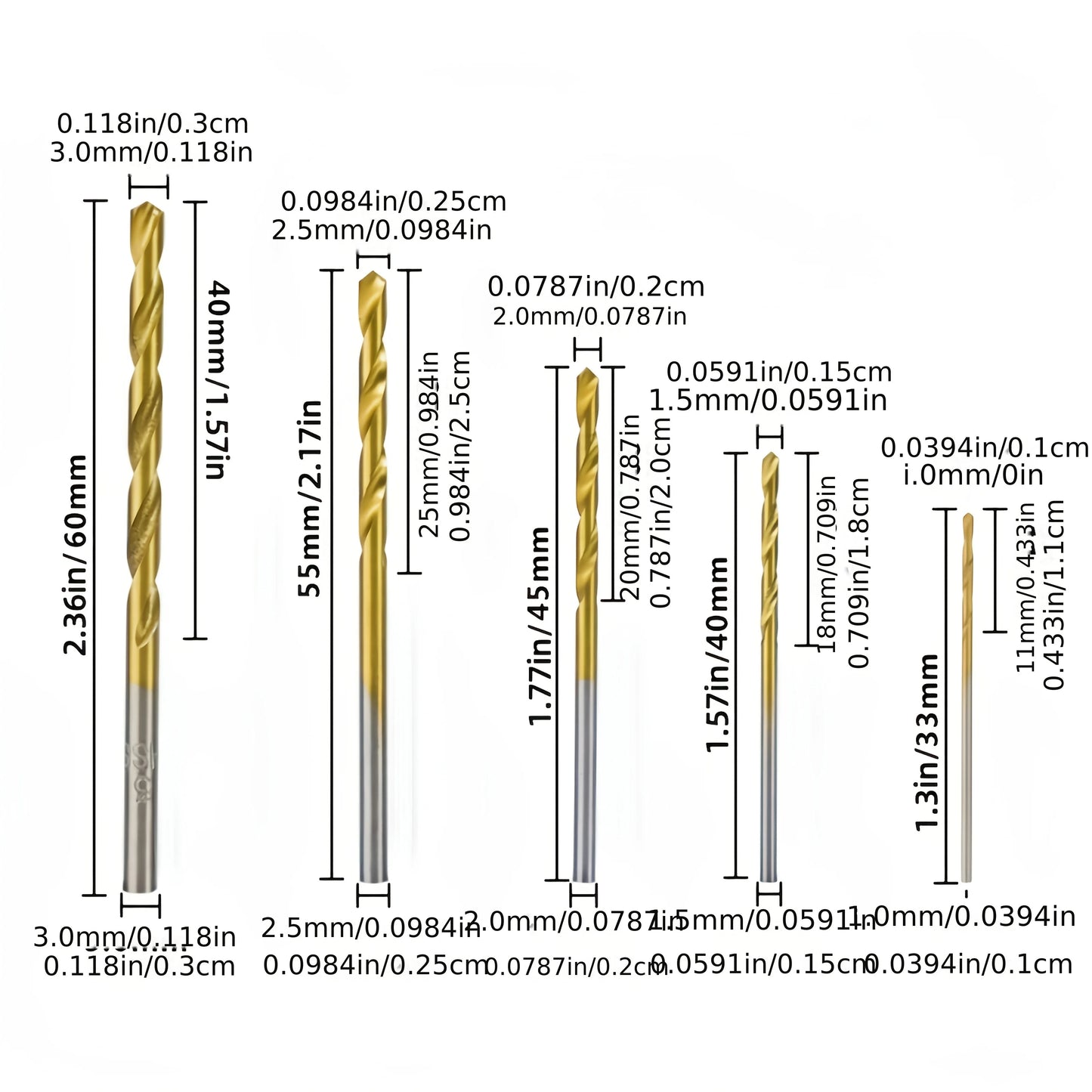 Drill Bit set - suitable for metal and wood 50 Pcs, 1-3mm high carbon steel, round shank spiral groove design, durable woodworking dr