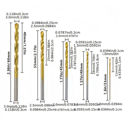 Drill Bit set - suitable for metal and wood 50 Pcs, 1-3mm high carbon steel, round shank spiral groove design, durable woodworking dr