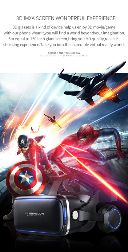 Shinecon Virtual Reality Stereo Helmet Headphone 6.0 VR Version 3D Headset with Remote Control for IOS Android