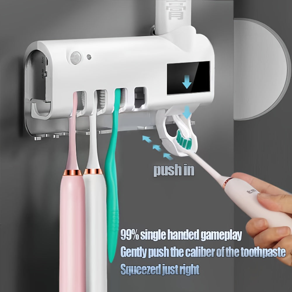 Toothbrush Sanitizer Holder, Intelligent UV With Squeezing Toothpaste Device, Wall Mounted UV Toothbrush Sanitizer Holder, Bathroom Toothbrush Sanitizer, Intelligent Toothbrush Sanitizer father's day gift