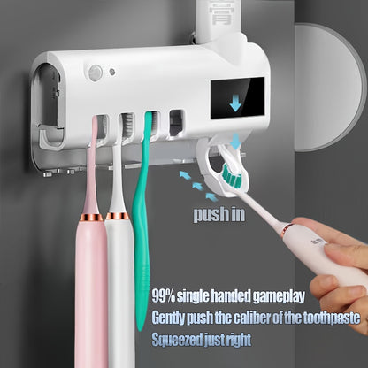 Toothbrush Sanitizer Holder, Intelligent UV With Squeezing Toothpaste Device, Wall Mounted UV Toothbrush Sanitizer Holder, Bathroom Toothbrush Sanitizer, Intelligent Toothbrush Sanitizer father's day gift